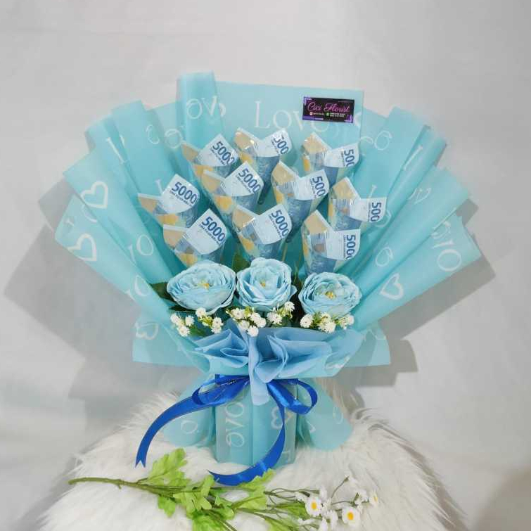 Buket Uang Pecahan 50ribu total 10 Lembar Model Lipat (Size Medium to Large)