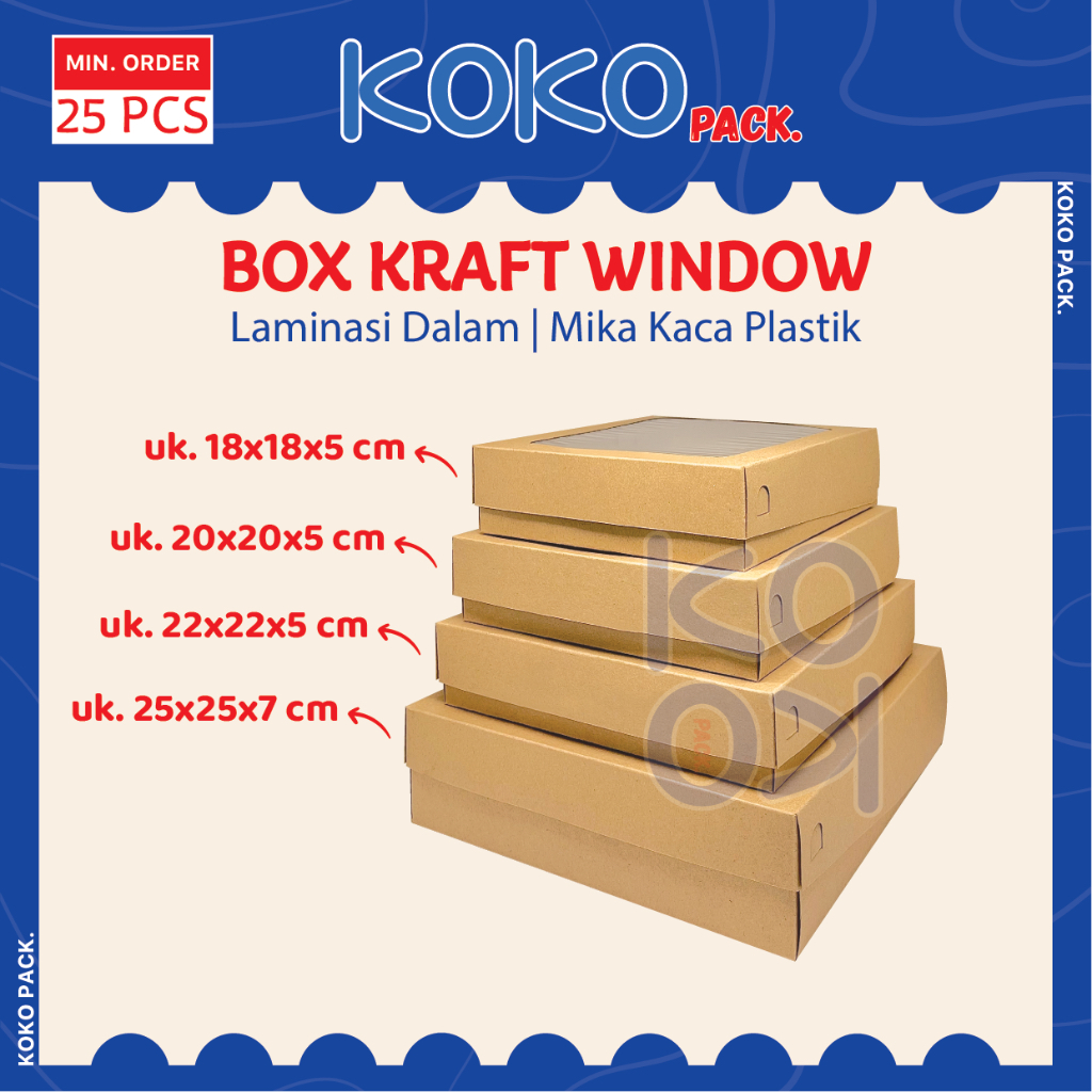 

Box Kraft Window Tebal Laminasi Dalam 18 20 22 25 | Dus Snack Jendela Kue Kotak Nasi Catering Take Away 18x18 20x20 22x22 25x25