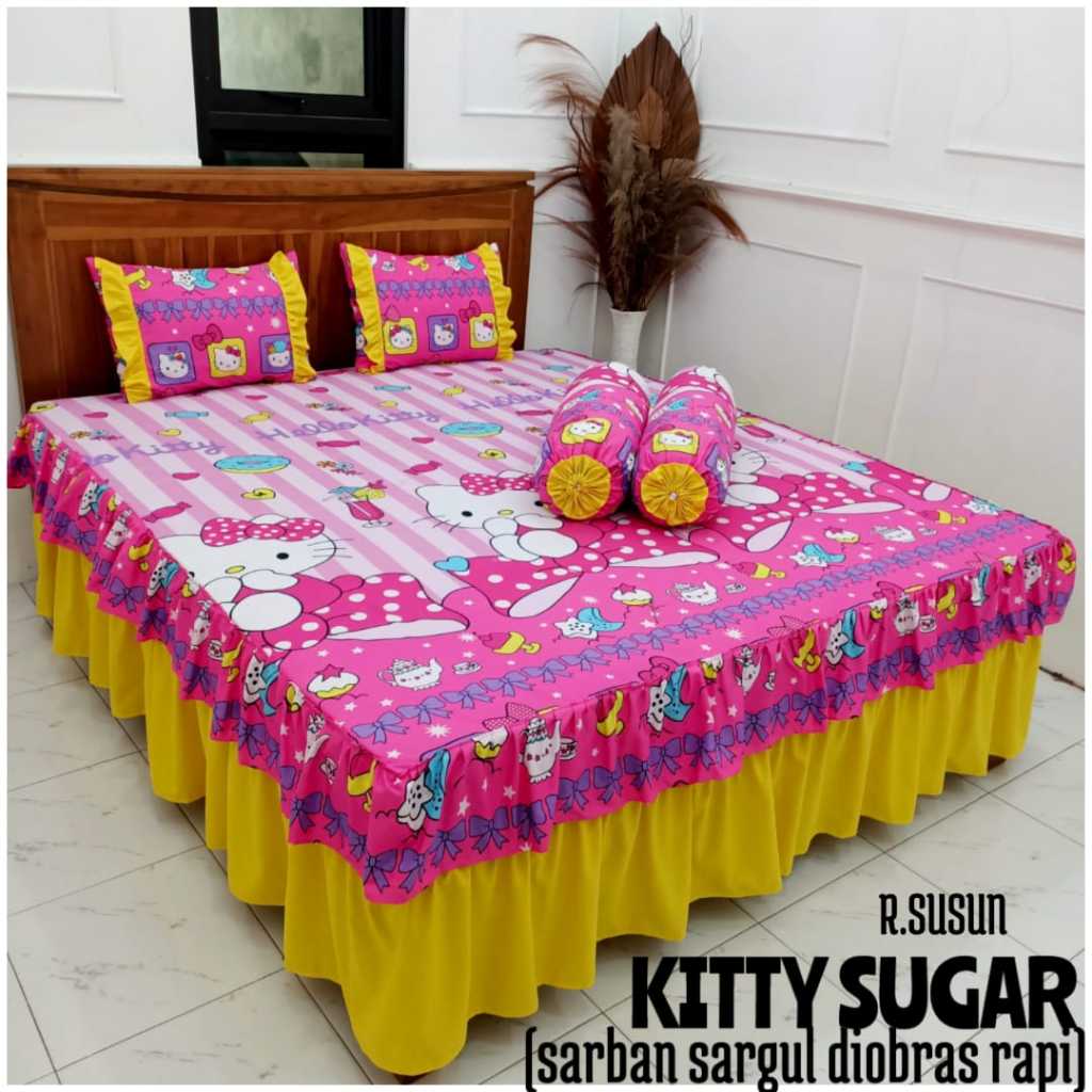 Sprei Rumbai Susun Karakter Hello Kitty Murah Size King No. 1 180x200