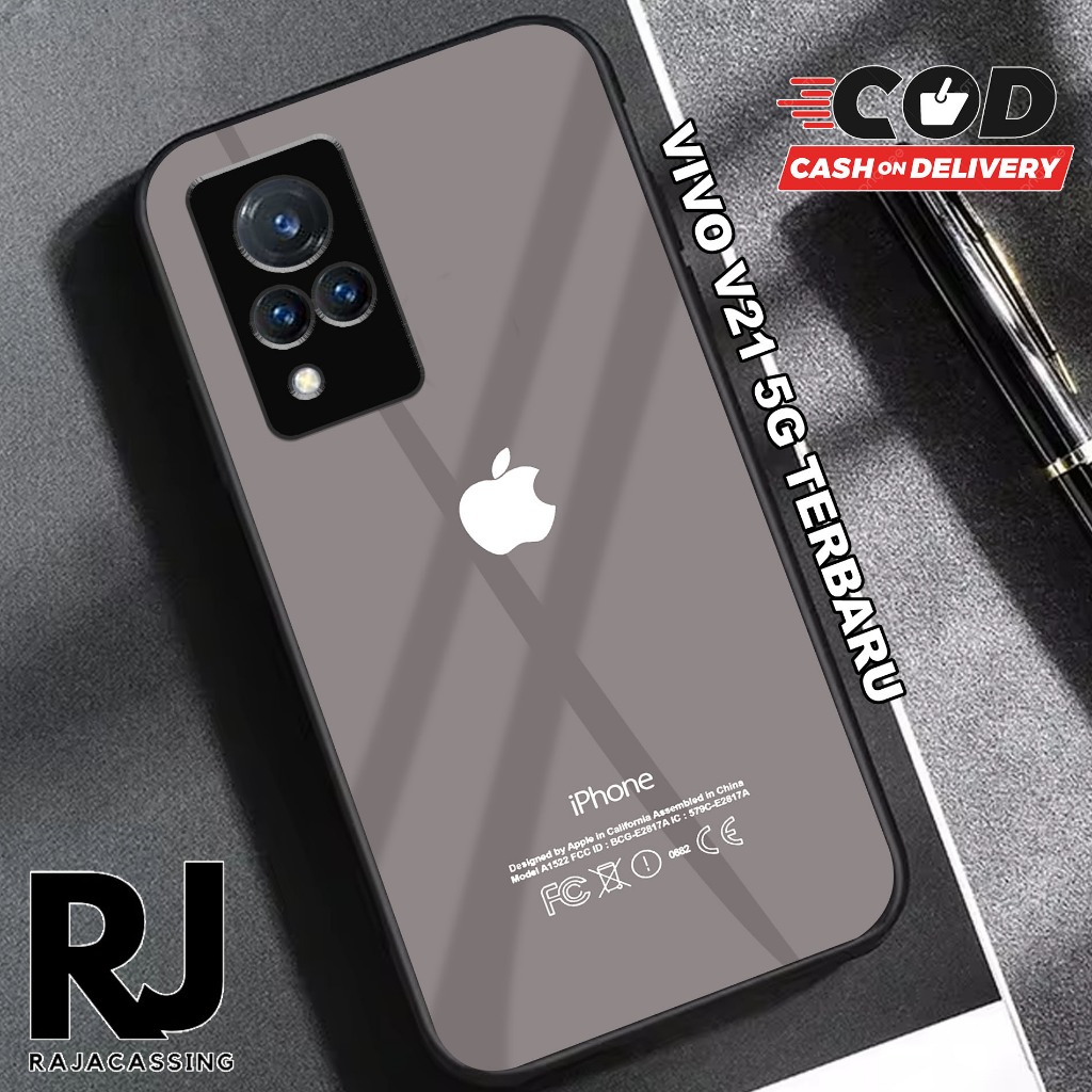 Softcase Glass Kaca VIVO V21 5G Terbaru Casing  Handphone Casing Motif Iphone - Pelindung Handphone 