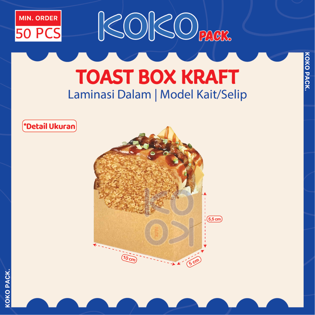 

Toast Box Kraft Laminasi uk. 10x5x5,5 cm | Kotak Roti Bakar Dus Cromboloni