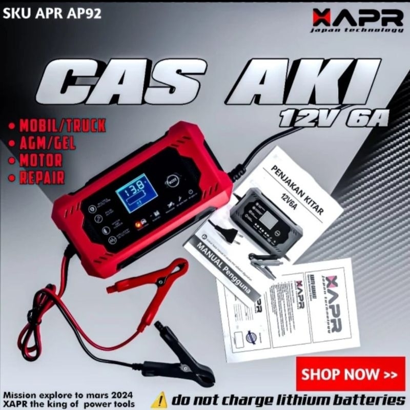 Cas aki 12v 6A 2-100Ah Repair Charger accu APR AP92 & Docking 2 Ampere Fast Charging Cas Kodok Bater