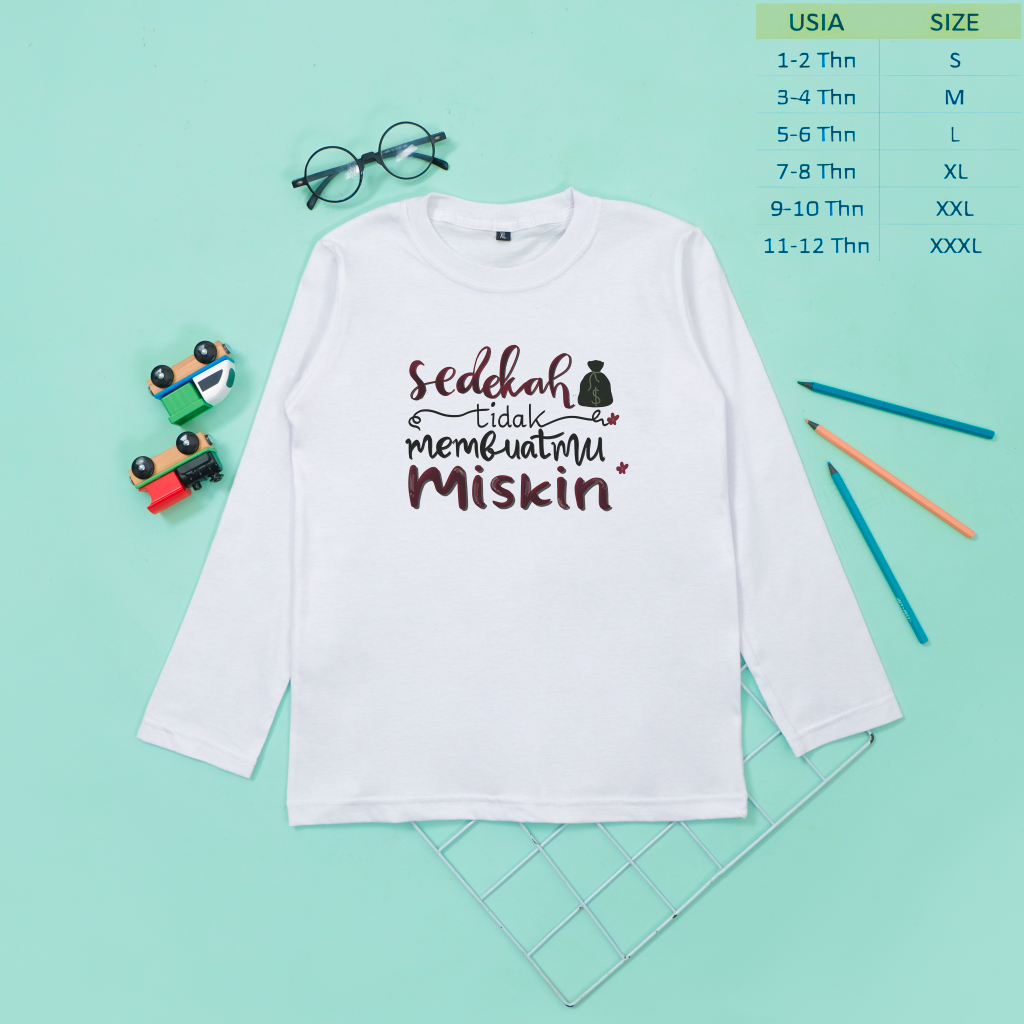 Baju kaos anak lengan panjang terbaru anak usia 1-12 tahun kekinian motif gambar kata bijak