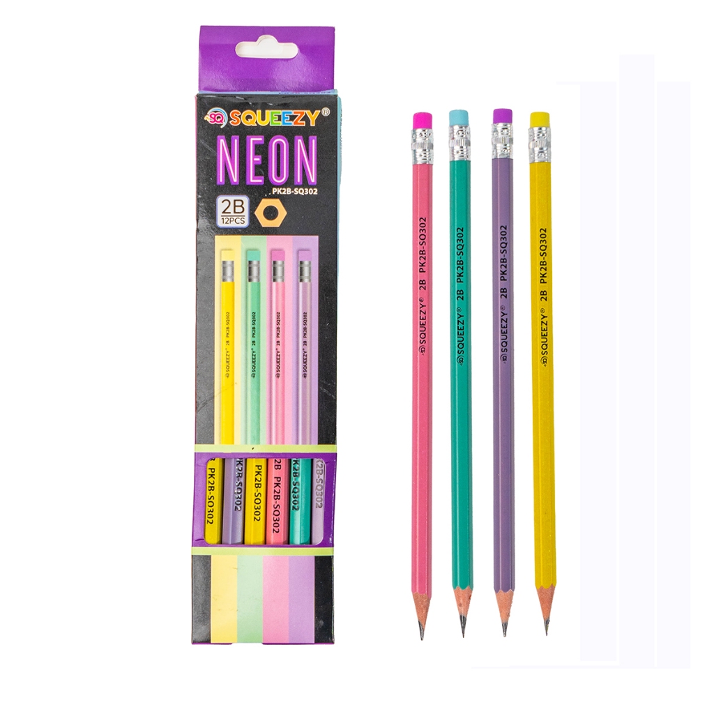 

TBMO Pensil 2B Squeezy Neon+Penghapus SQ302 Isi 12Pcs/Pack