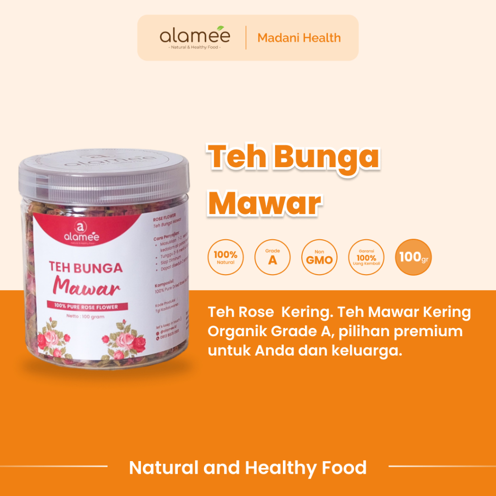 

ALAMEE Teh Mawar Rose Bud Flower Tea Bunga Organik Kering Dried Organic 100gr