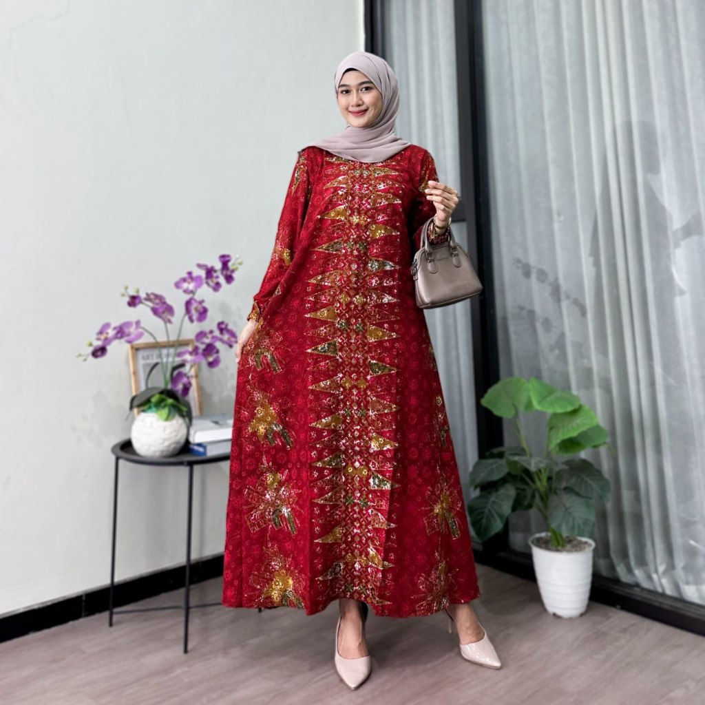 Gamis Batik Ukuran Standar LD 110 Kain Rayon Lembut dan Adem