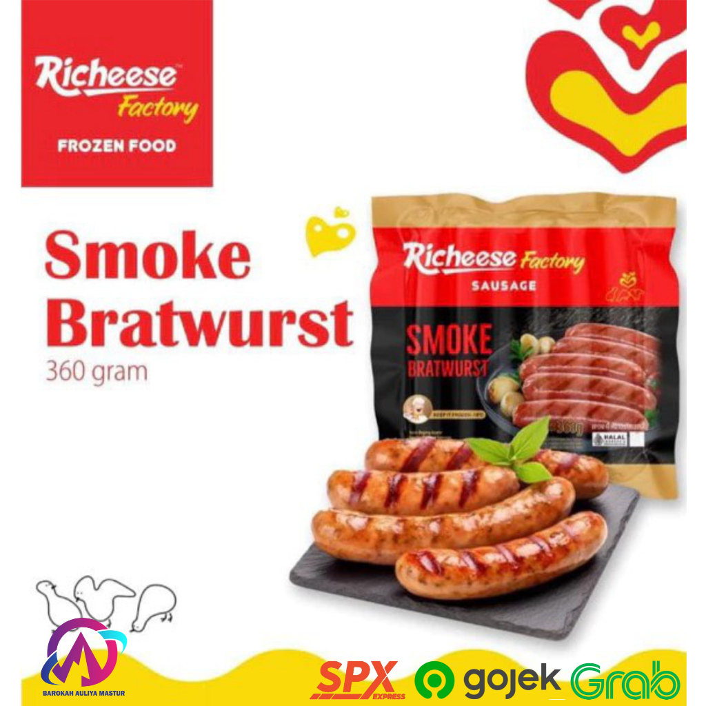 

KIRIM INSTAN SOSIS RICHEESE Factory Sausages Smoke Bratwurst 360 Gram Isi 6 Pcs BAM Olshop Padang