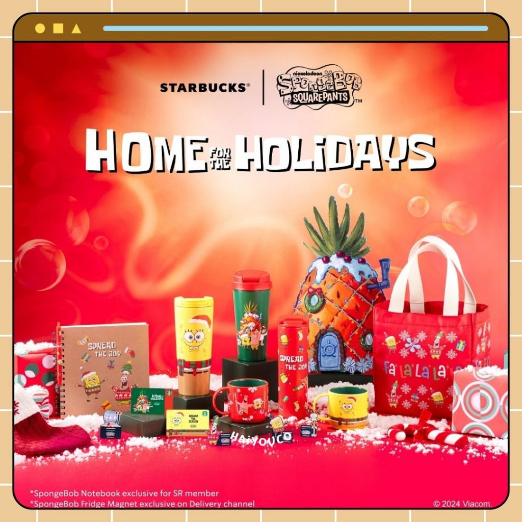 Tumbler Starbucks Spongebob SquarePants Christmas Holiday Home For The Holiday Stainless Steel 2024