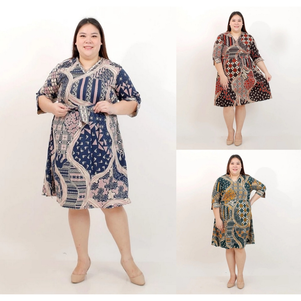 DRESS BATIK WANITA MODERN OVERSIZE BIG SIZE JUMBO 020 B XXL XXXL LD 120cm BAJU HAMIL BATIK PESTA KER
