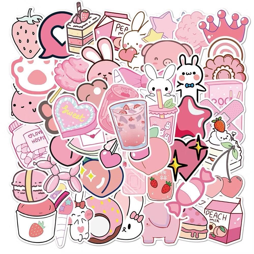 

25Pcs/Set Sticker Karakter Lucu Serbaguna Warna Seri Pink Aesthetic Korea Murah