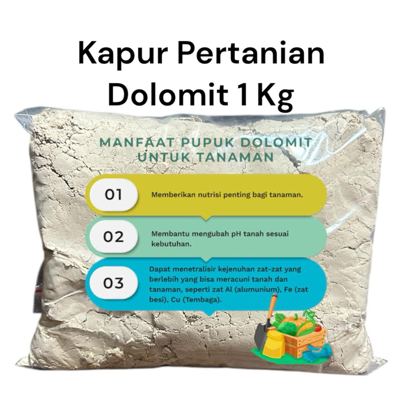 Kapur Pertanian Dolomit 1Kg Untuk Menetralkan PH Tanah Kapur Dolomit Kebomas