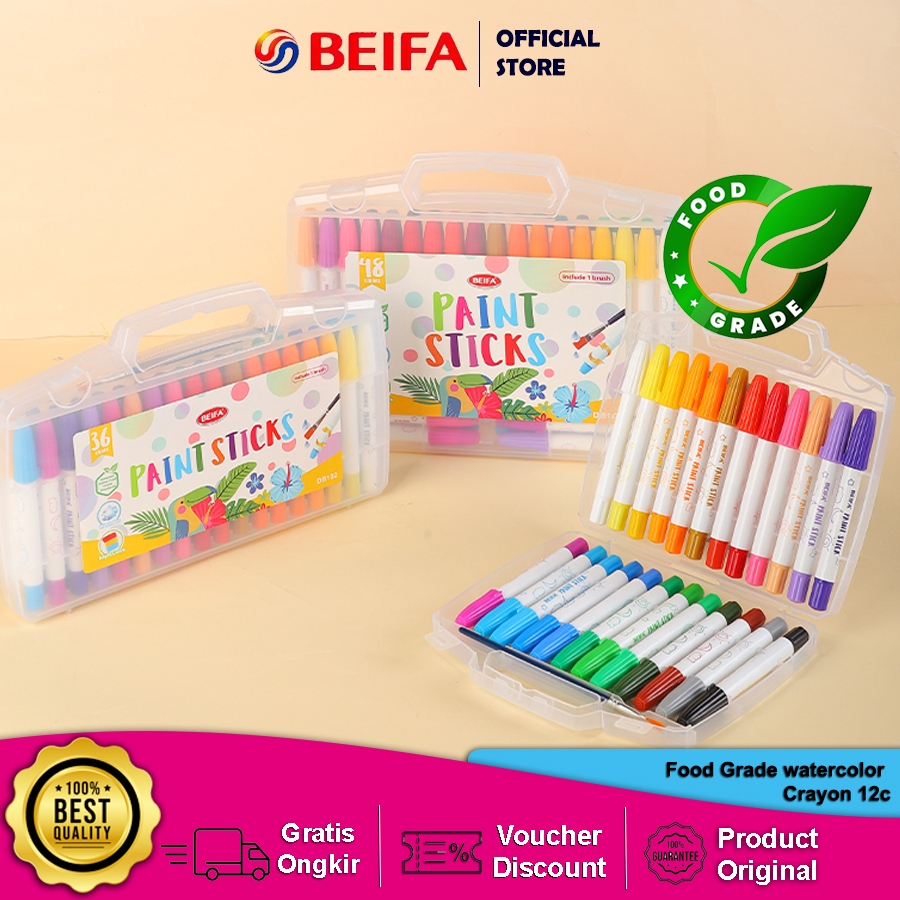

Beifa Watercolor Crayon Stick DB102 – Krayon Cat Air 12 Warna, Food Grade & Aman untuk Anak