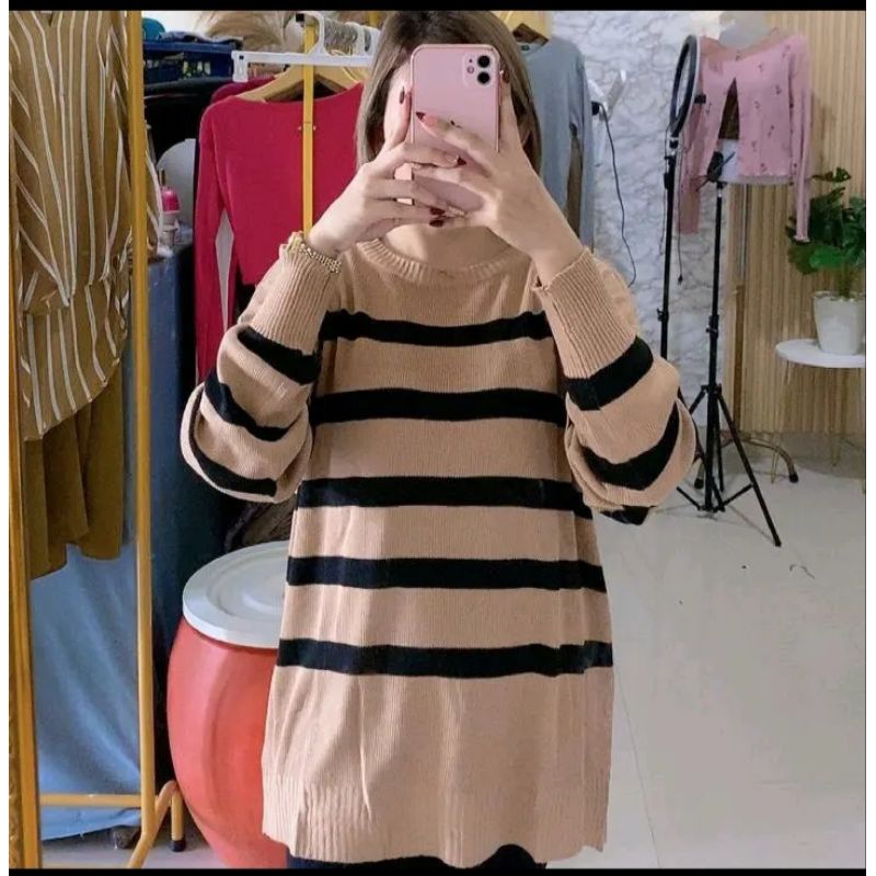 Maudy sweater rajut premium/sweater garis garis rajut knit wanita oversize jumbo