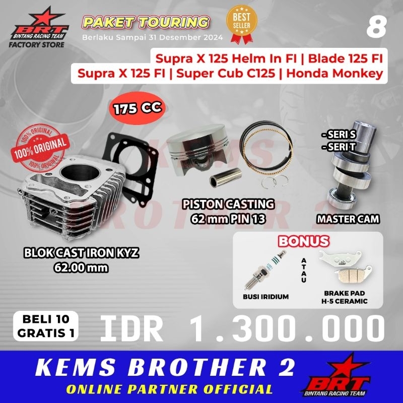 PAKET BORE UP BRT KYZ SUPRA 125 FI BLADE 125 FI SUPRA X 125 FI ORIGINAL BRT ( BLOK PISTON NOKEN AS B