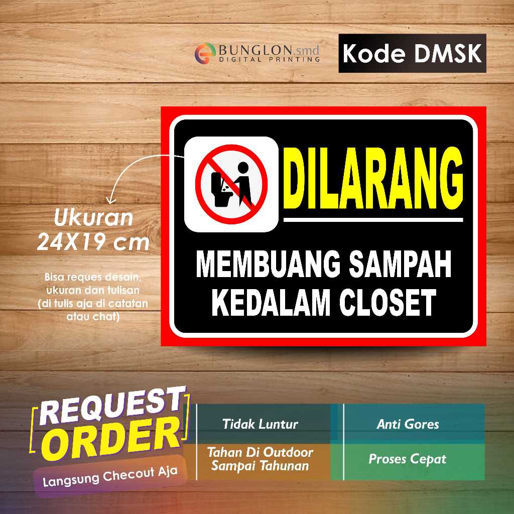 

STIKER DILARANG MEMBUANG SAMPAH KEDALAM KLOSET + LAMINASI KODE DMSK HITAM