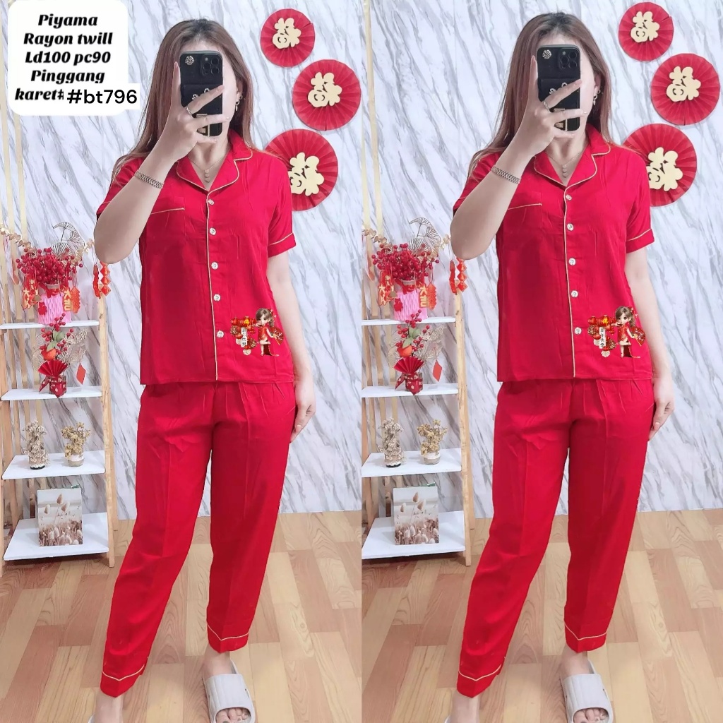 Setelan Piyama Wanita / Piyama Edisi Imlek / PIyama Celana Panjang Rayon Twill