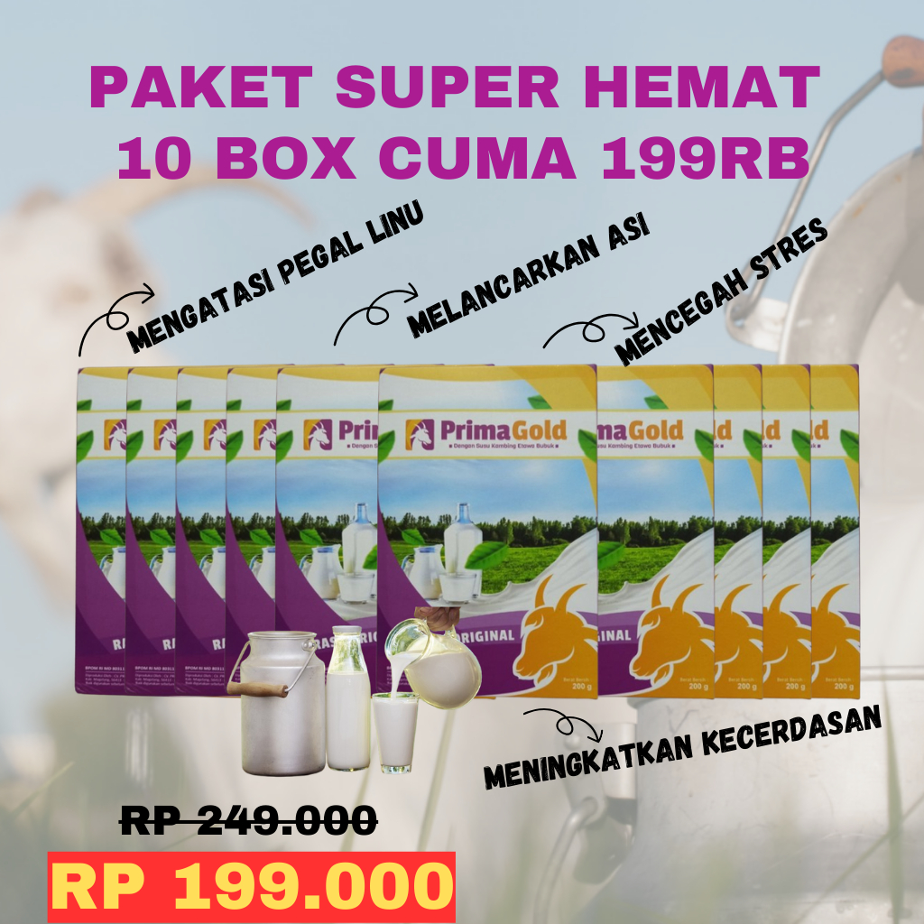 

Promo 10 Box Susu Kambing Etawa Primagold Premium Original Kesehatan Sendi dan Tulang Paru Goatmilk