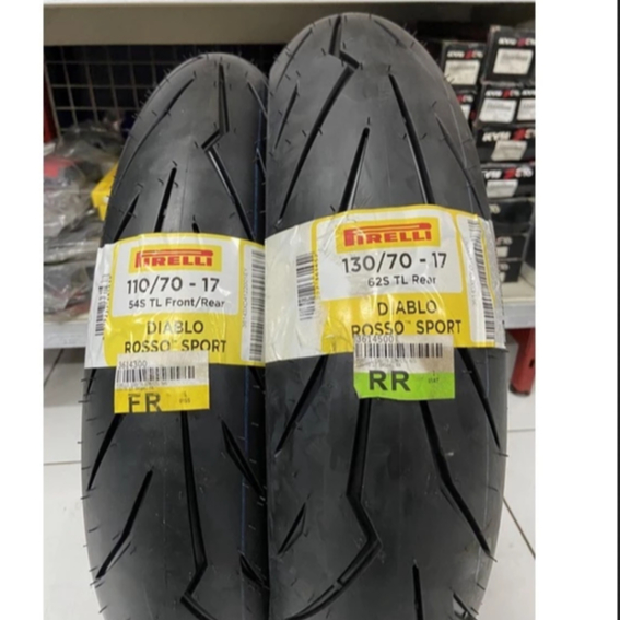 [ PAKET 2 BAN ] BAN TUBELESS PIRELLI DIABLO ROSSO SPORT UKURAN 110 / 70 & 130 / 70 RING 17 BAN ORIGI