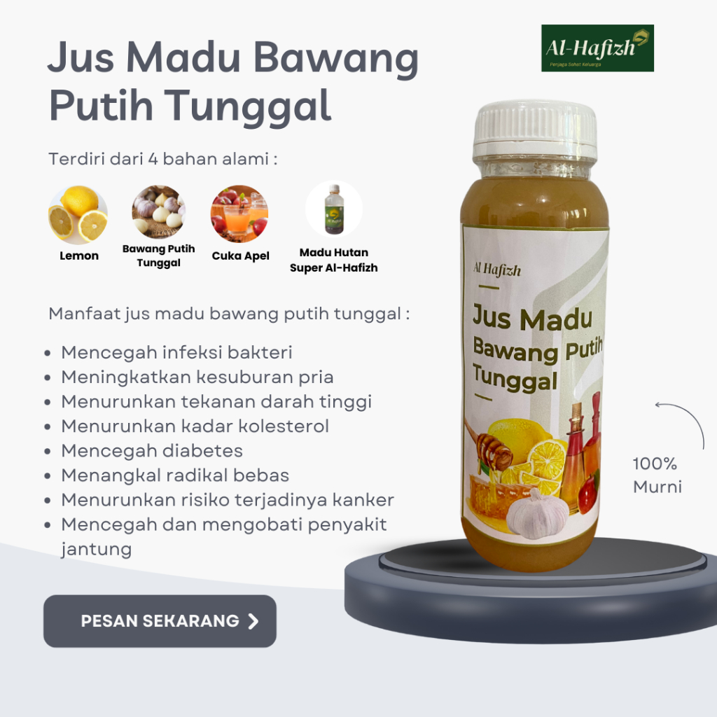 

Natural Juice Jus Madu Bawang Putih Tunggal Al-Hafizh Kemasan 250ml Halal MUI