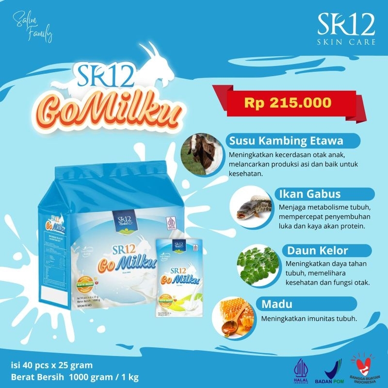 

SR12 Gomilku Sachet 1 Pack isi 40 sachet I susu kambing etawa SR12 | melancarkan pencernaan I susu pack | susu kemasan
