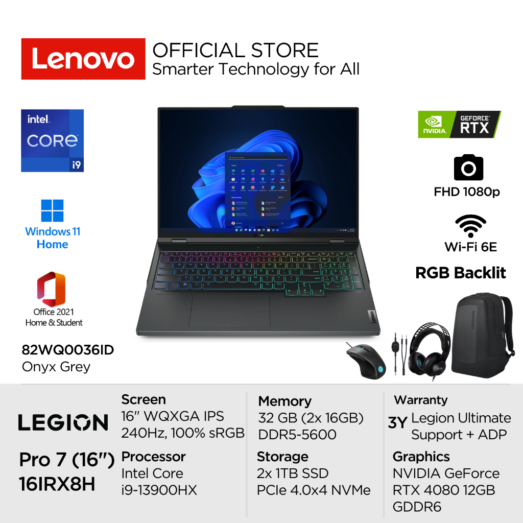 Lenovo Legion Pro 7i 16IRX8H 36ID Intel Core i9 13900HX Win11 32GB 2TB SSD NVIDIA RTX 4080 12GB 16" 