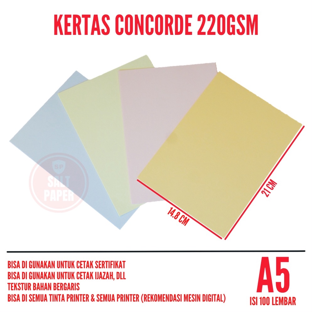 

KODE L9HDH Kertas Concorde A5 22 gr isi 1 lembar Kertas Sertifikat A5