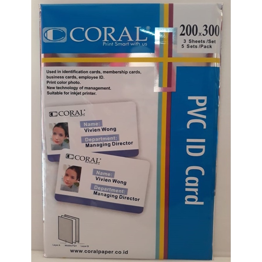 

KODE G88Z Kertas PVC Bahan ID Card Instan Coral A4 isi 5 Lembar Merk Coral