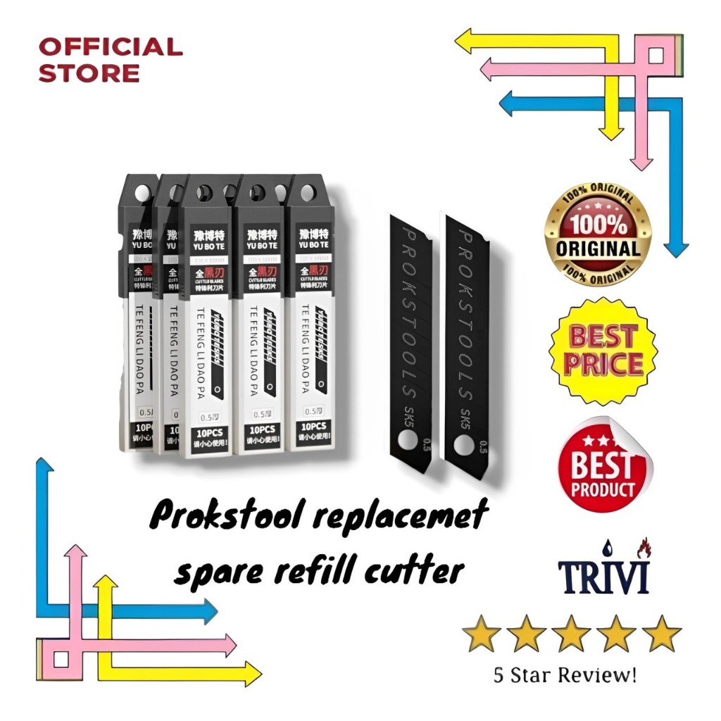

Prokstools replacement spare refill cutter blade sk 5, isi ulang pisau karter SK5 10 pcs perkakas atk lebih bagus kenko joyco Alat potong Pemotong.