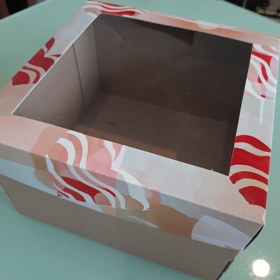 ( 5 Pcs ) Dus Hampers Bolu Lapis Legit Box Packaging Kue Kering Motif Love Mika Ukuran 25x25x16 cm
