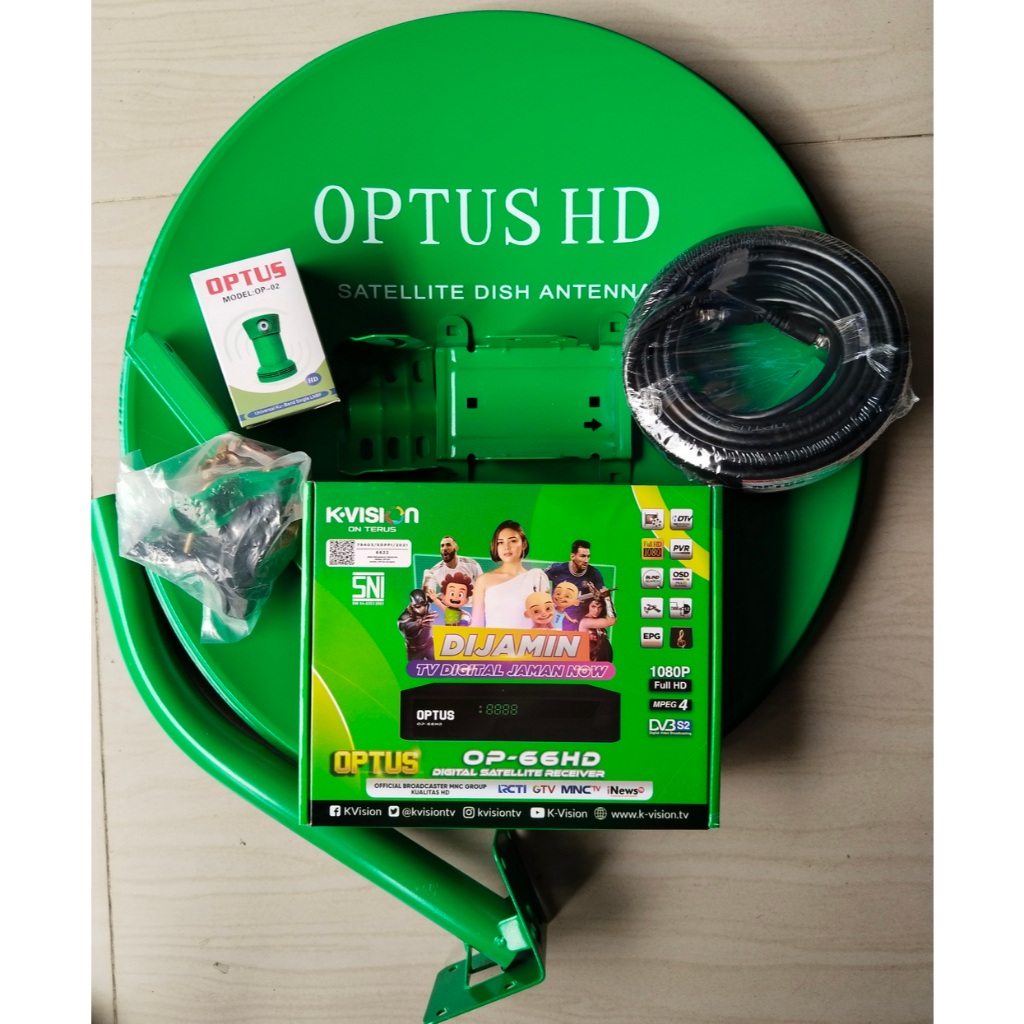 OPTUS Satellite Receiver HD Lengkap Dish Parabola Offset Diameter 45cm & LNB & Kabel Gratis 1 Thn TV