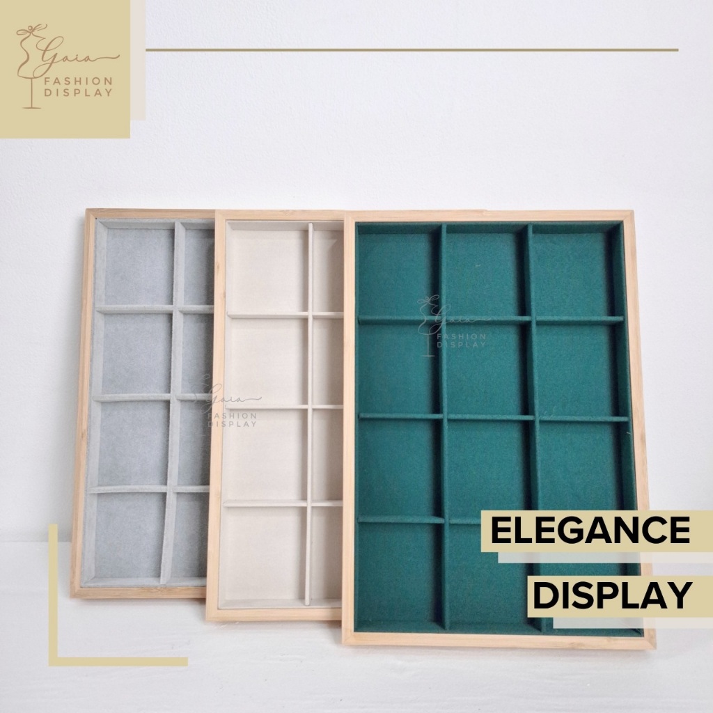 Display Aksesories Grid Dinding Kayu Rak Pajangan Perhiasan Sekat Nampan Papan Kayu Display ELEGANCE