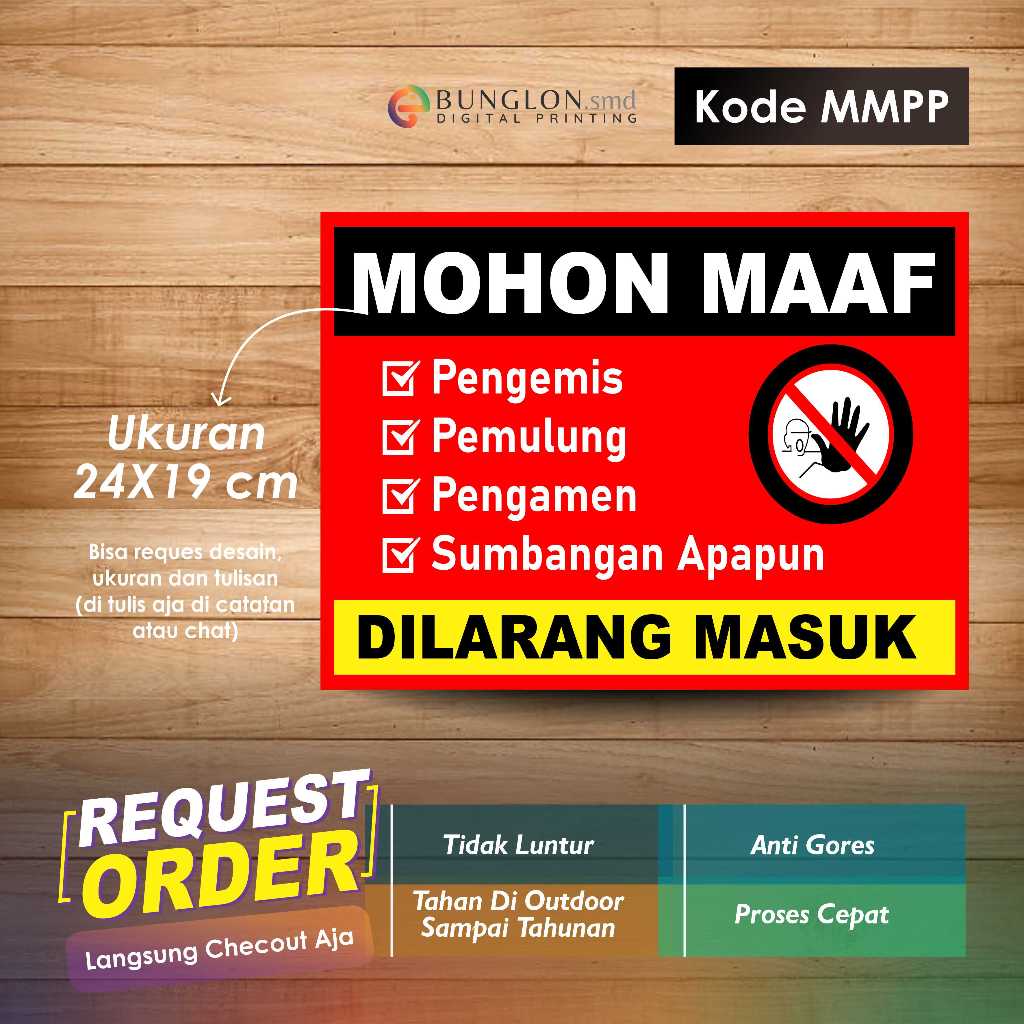

STIKER MOHON MAAF DILARANG MASUK +LAMINASI KODE MMPP MERAH