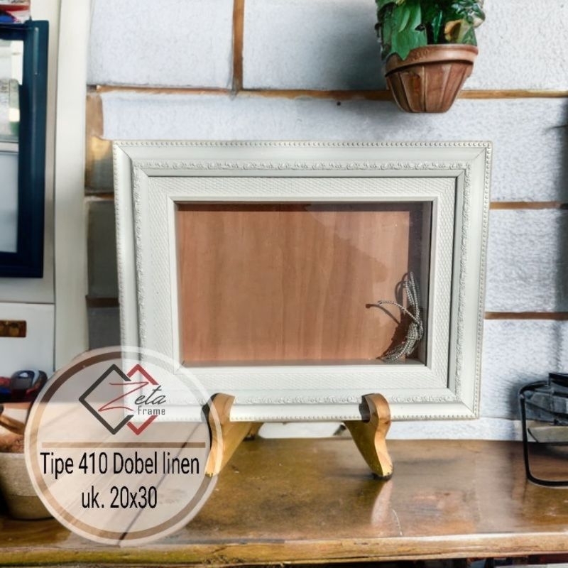 Tipe 410 putih dobel linen putih uk. 20x30  - Pigura mahar ukir putih dobel frame uk. 20x30