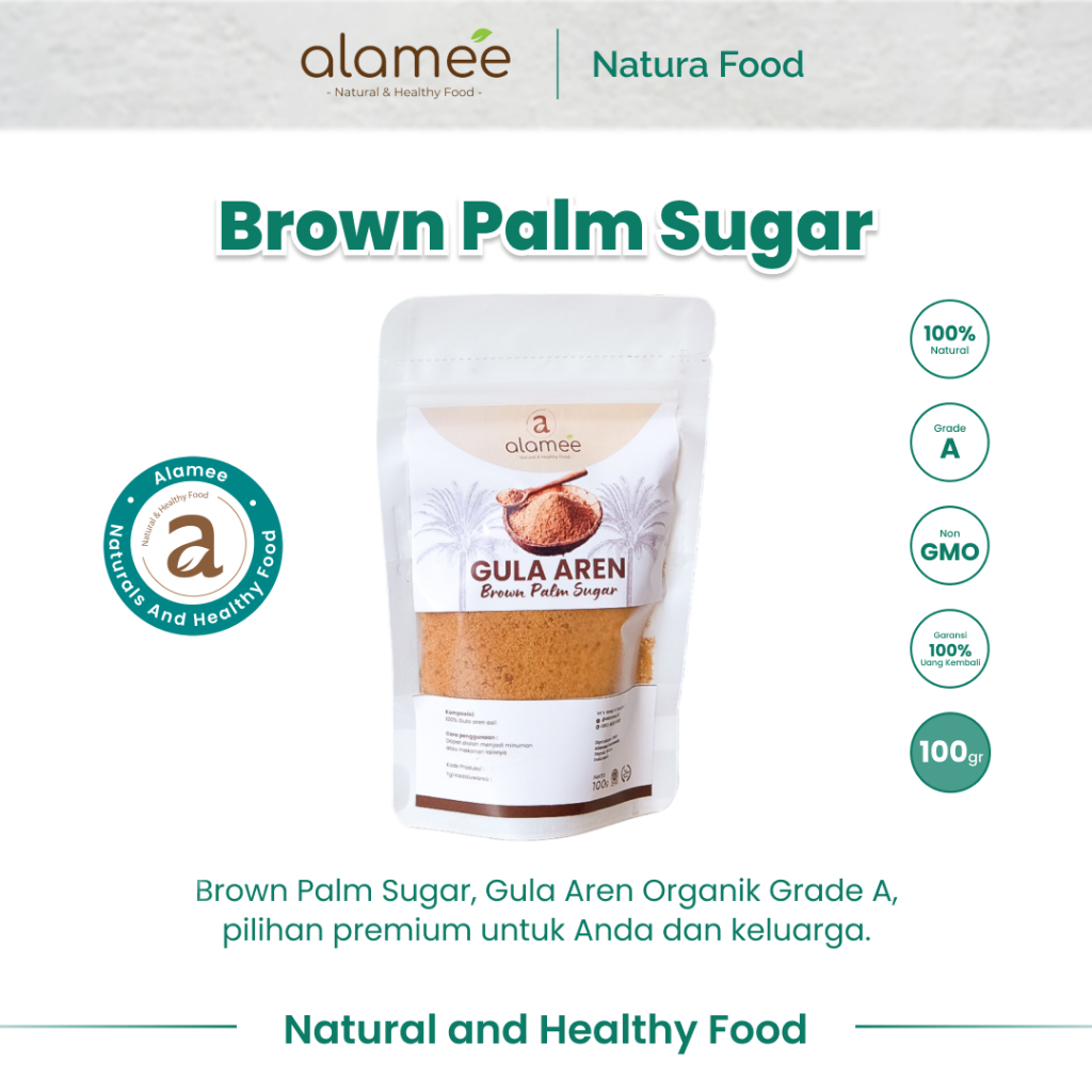 

ALAMEE Gula Aren Bubuk Palm Sugar Organic Asli Organik Premium Semut Powder Natural 100gr