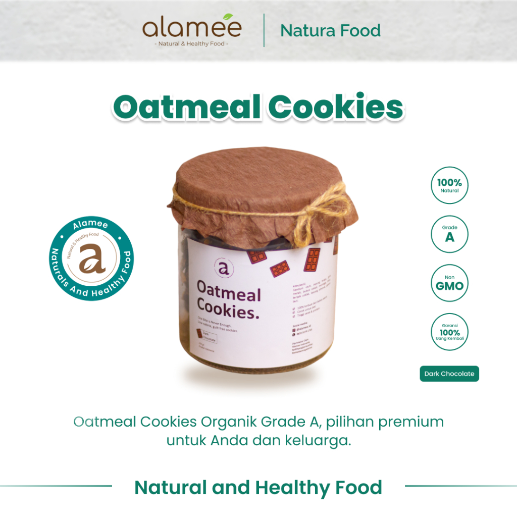 

ALAMEE Cookies Oatmeal - Dark Chocolate Cemilan Diet Healthy Snack Sehat Oat Organik