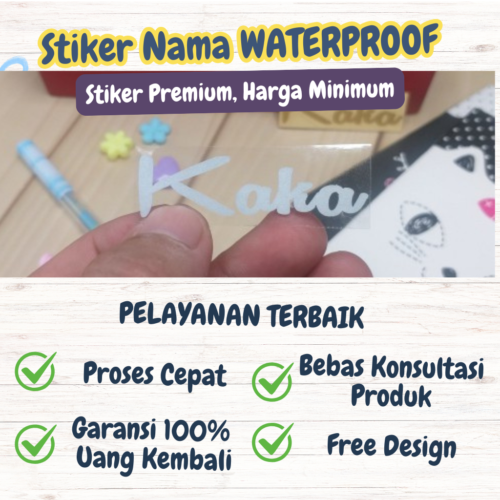 

11 PCS Sticker Cutting Nama Stiker Timbul Label Nama Custom Anti Air Tulisan Sambung Tulisan Latin Tinggi 1,5cm [PURNAMA STICKER]