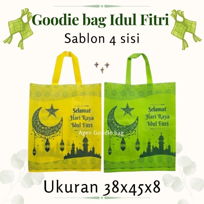 

{LUSINAN 12 PCS} Goodie bag LEBARAN 38x45x8 sablon 4 sisi/tas idul Fitri/tas spunbond