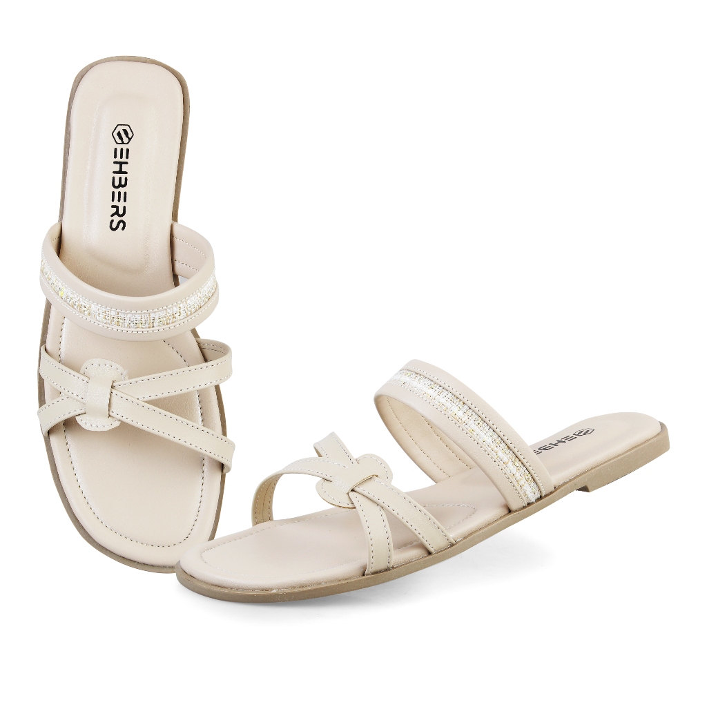 EHBERS Sandal Flat Wanita Terbaru Cream