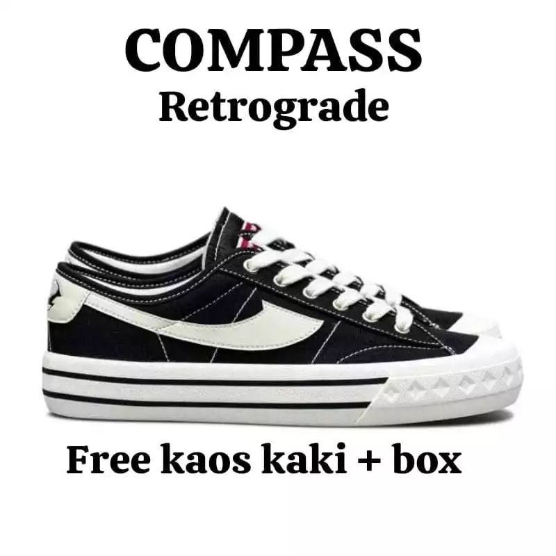 Compass Retrograde Sepatu Compass Low Retrograde Hitam Putih Sneakers