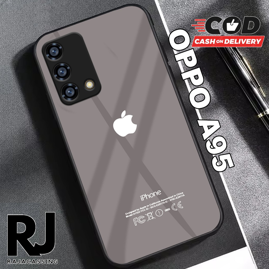 Softcase Glass Kaca OPPO A95 Terbaru Casing  Handphone Casing Motif Iphone - Pelindung Handphone - A