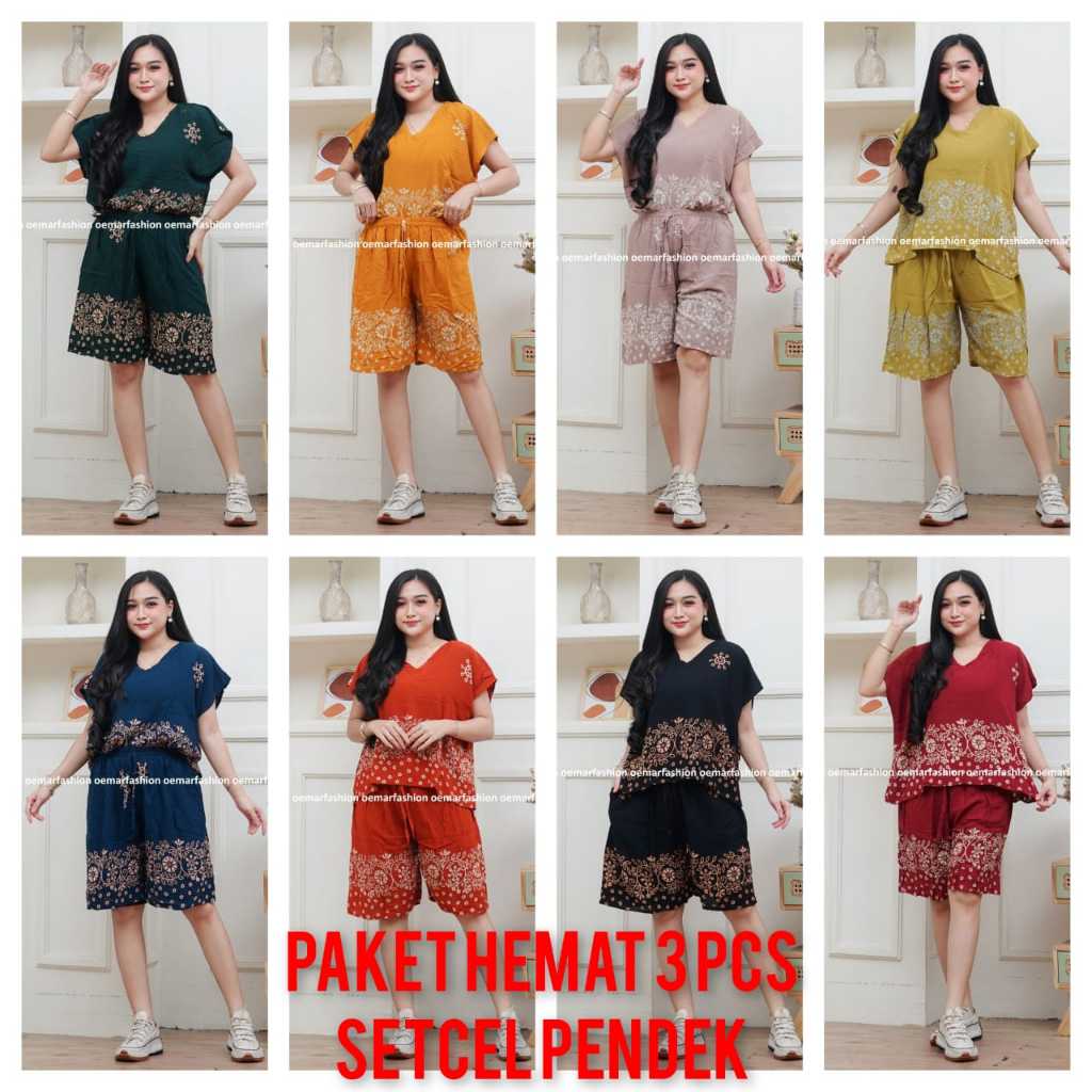 PAKET HEMAT SETELAN  CELANA PENDEK BALI RAYON || LD 120 BB 40 -85 KG || MOTIF SULTAN