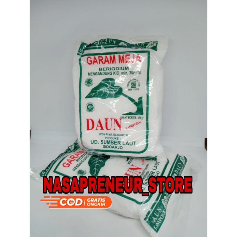 

GARAM DAPUR BERIODIUM cap DAUN lompong 250 gram