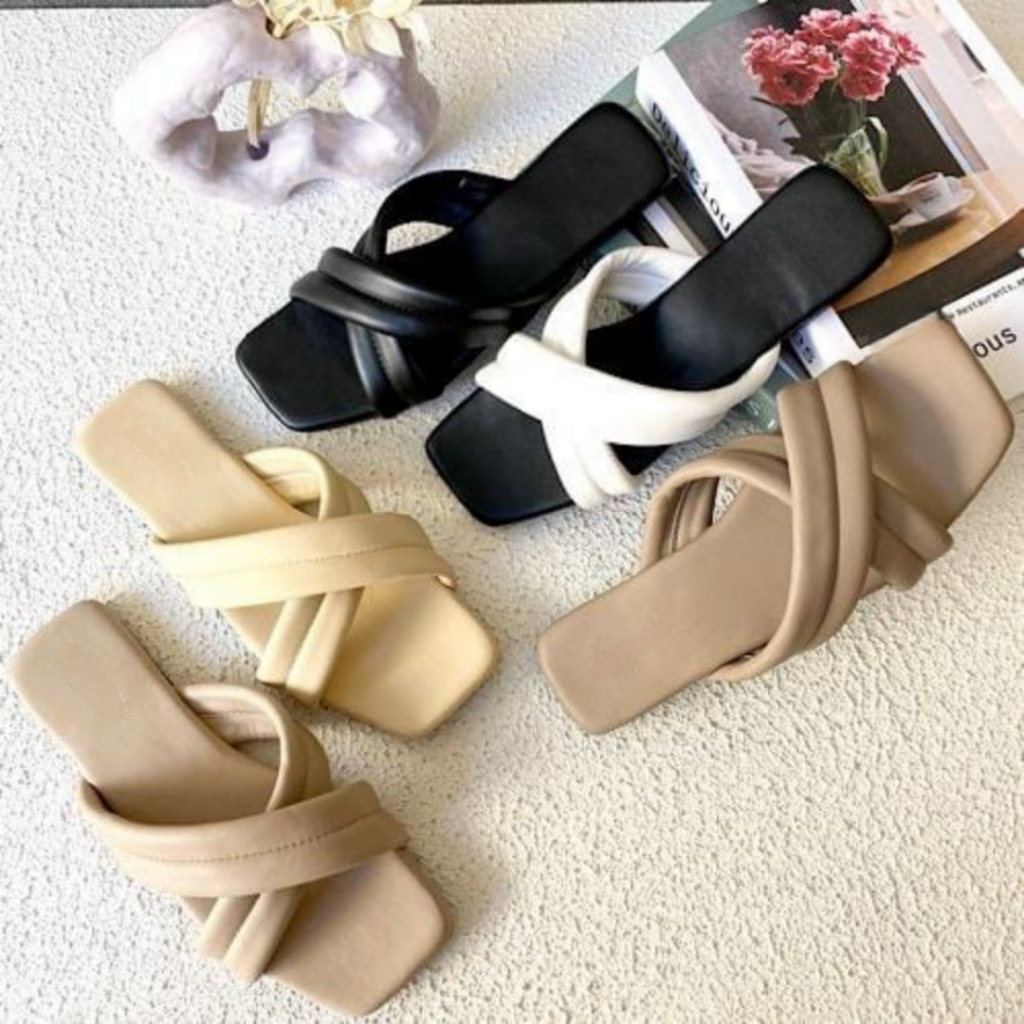 Sandal Wanita Flat Silang Kekinian