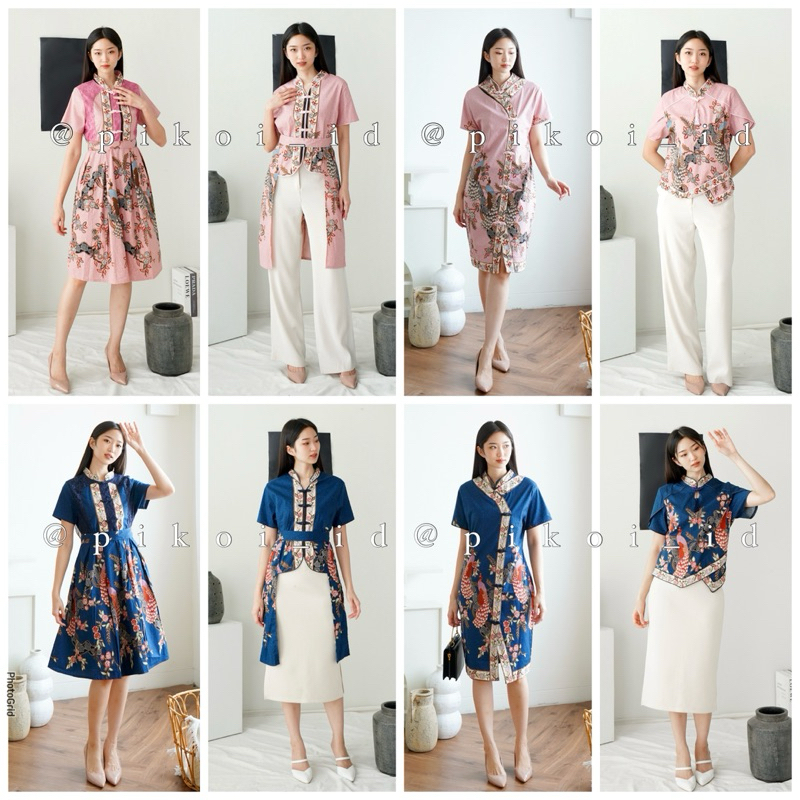 Atasan batik modern pink / baju cheongsam wanita / baju imlek 2025 / dress batik modern navy / NOLA