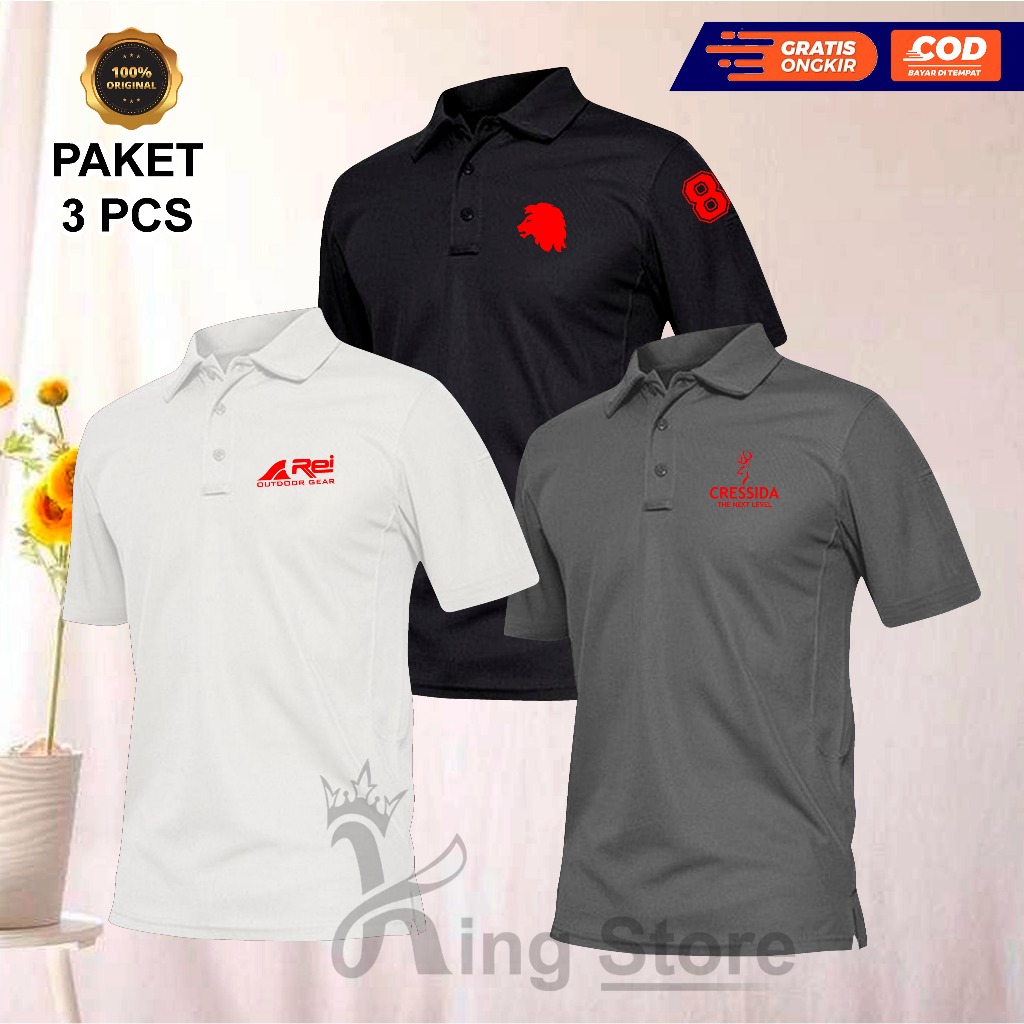 PAKET 3 PCS POLO SHIRT KERAH / Tx Reikiri Sing8 Creskiri Warna Salon Merah / Kaos Polo Lengan Pendek