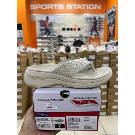 Skechers Go Walk Arch Fit - Dazzle Natural 140228/NAT Sendal Wanita Original