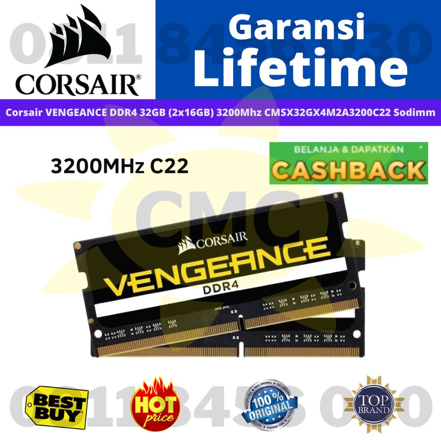 RAM LAPTOP DDR4 RAM 32GB DDR4 3200 CORSAIR VENGEANCE 32GB (2x16GB) DDR4 CMSX32GX4M2A3200C22 SODIMM
