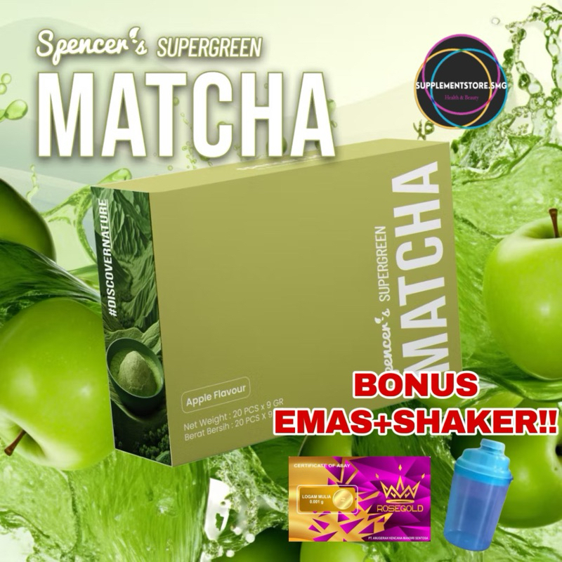

(FREE GOLD+SHAKER) SPENCERS SuperGreen Matcha Apple 1 BOX 20 sachet Meal Replacement Fat Burner Penghilang Lemak Tubuh HALAL BPOM