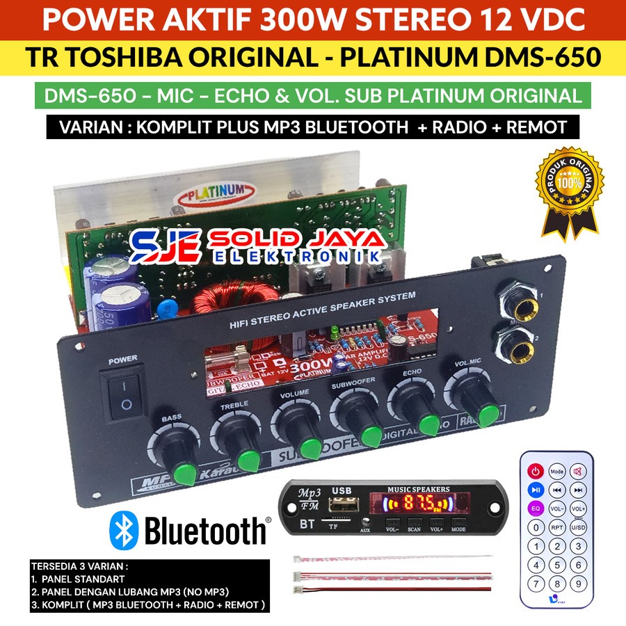 KIT POWER AKTIF MOBIL 12V 300W DM650 MP3 BLUETOOTH BT STEREO PLUS TONE SUBWOOFER ECHO MIC MIK KARAOK