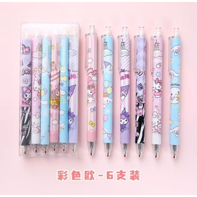 

Pulpen Set isi 6 Pcs Karakter Kuromi Sanrio / Pulpen Cetek Sanrio Lucu / Little Kim'S Shop